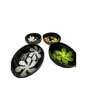 Coconut bowls flower inlay set of 4
